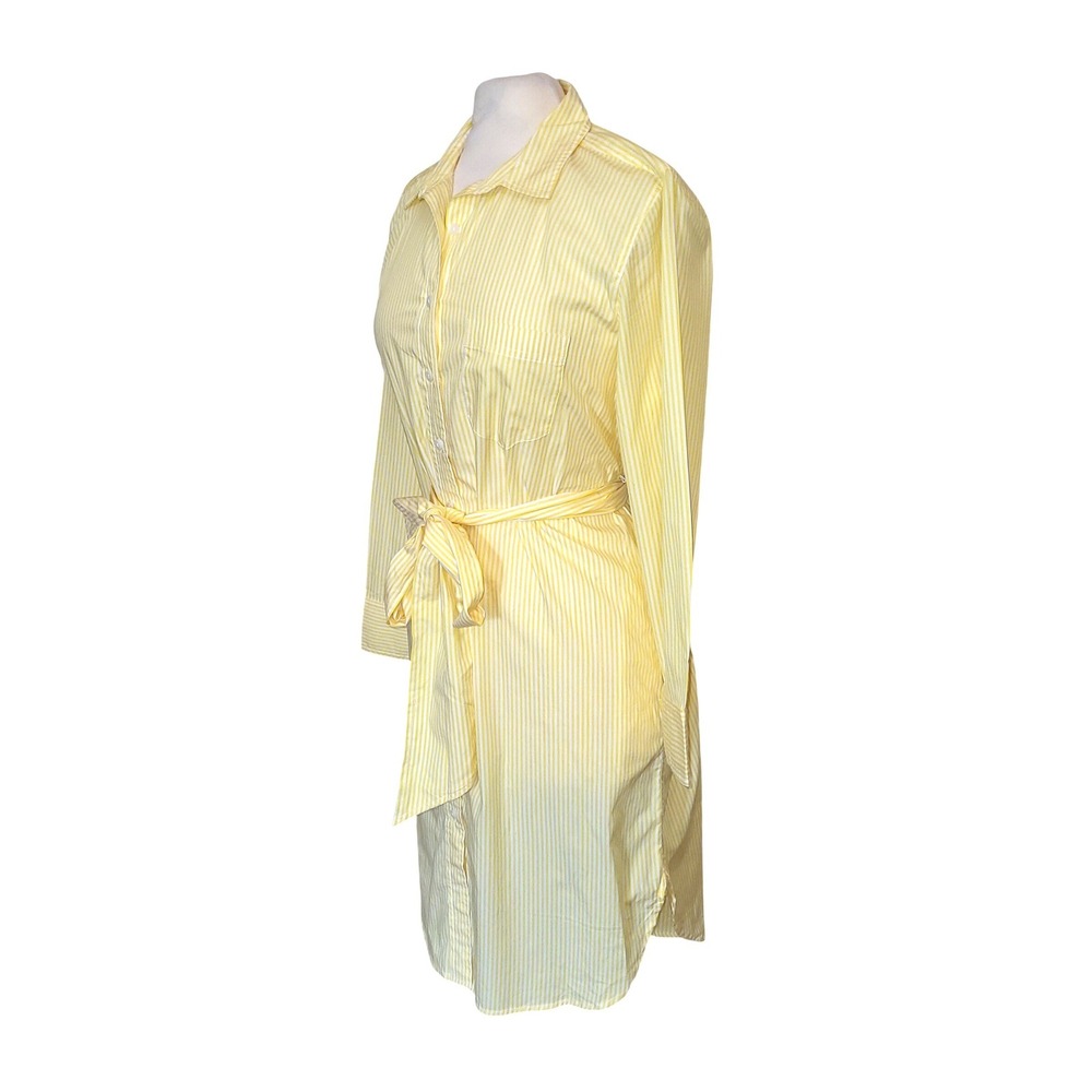 J. Crew Yellow Stripe Poplin Tie Belt Americana Countrycore Shirt Dress 12P - Picture 3 of 8